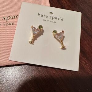 Kate Spade Gold and Crystal Martini Earrings with dust bag.
